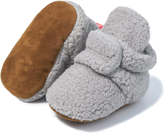 Baby Unisex Booties Warm Fleece Winter Stay on Infant Slipper Socks Boys Girls Soft Non Slip Sole Newborn First Walkers Ankle Crib Shoes