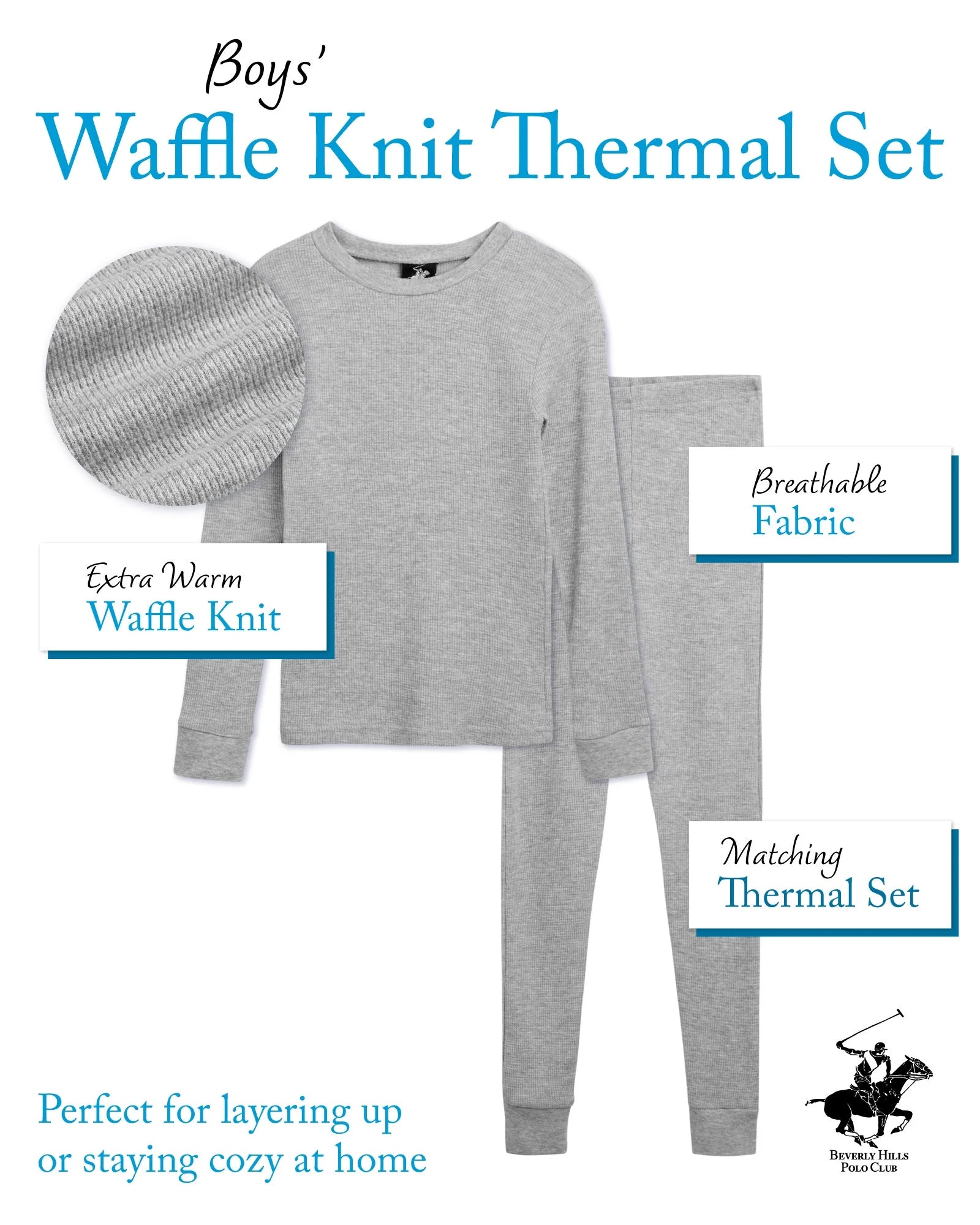 Boys' Thermal Underwear - 6 Piece Waffle Knit Top and Long Johns (2T-18)