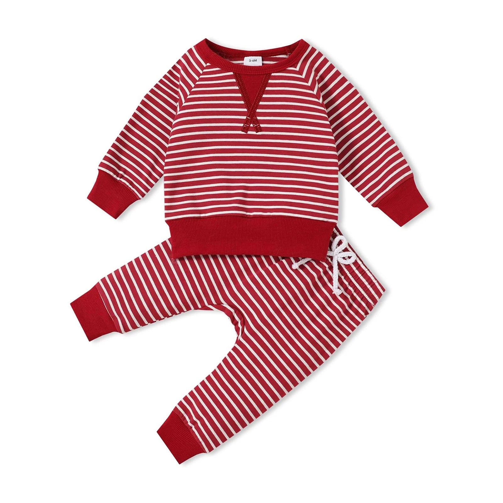 Fall Baby Girl Clothes Cotton Boy Long Sleeve Striped Pullover and Trousers Set, 3 Years