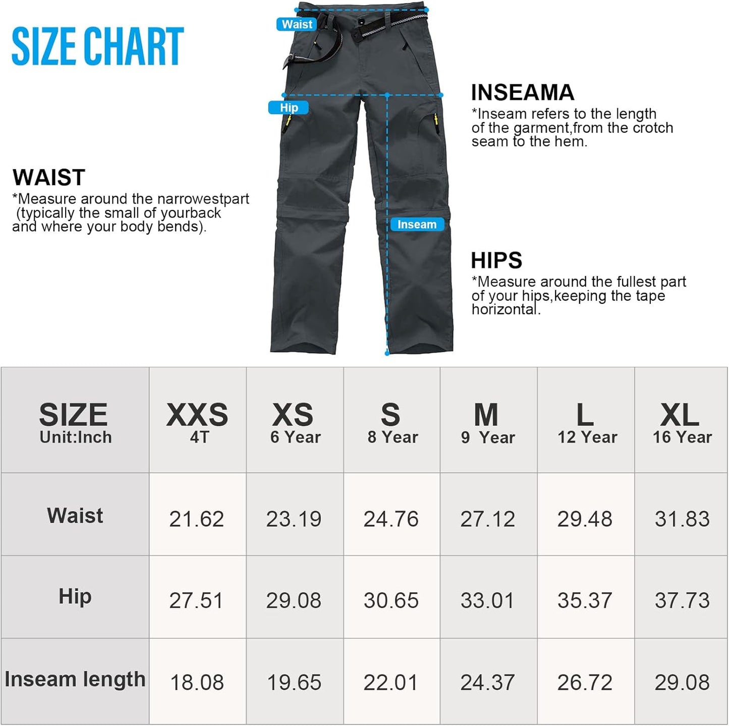 Boys Cargo Pants Kids' Hiking Quick Dry Lightweight Convertible Youth Waterproof Outdoor Camping Fishing Scout Pants