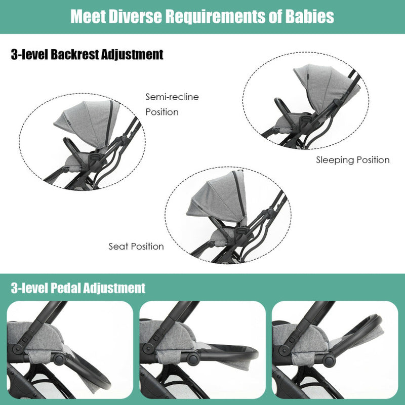 High Landscape Foldable Baby Stroller with Reversible Reclining Seat