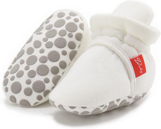 Baby Unisex Booties Warm Fleece Winter Stay on Infant Slipper Socks Boys Girls Soft Non Slip Sole Newborn First Walkers Ankle Crib Shoes