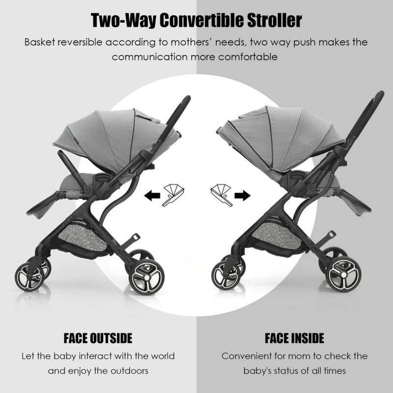 High Landscape Foldable Baby Stroller with Reversible Reclining Seat