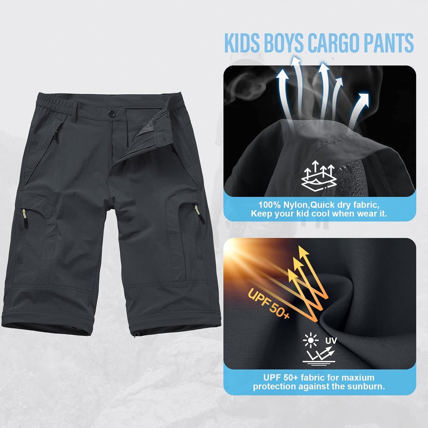 Boys Cargo Pants Kids' Hiking Quick Dry Lightweight Convertible Youth Waterproof Outdoor Camping Fishing Scout Pants