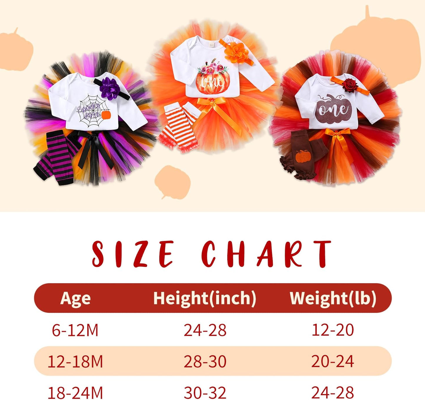 Baby Girl One 1St Birthday Outfits Pumpkin Long Sleeve Romper Tulle Tutu Skirt Headband Fall Clothes Set