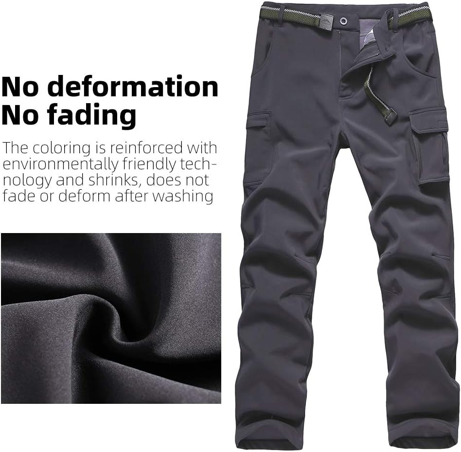 Boy'S Fleece Lined Hiking Pants Waterproof Windproof Warm Soft Shell Outdoor Cargo Pants Snow Ski Walking Trousers