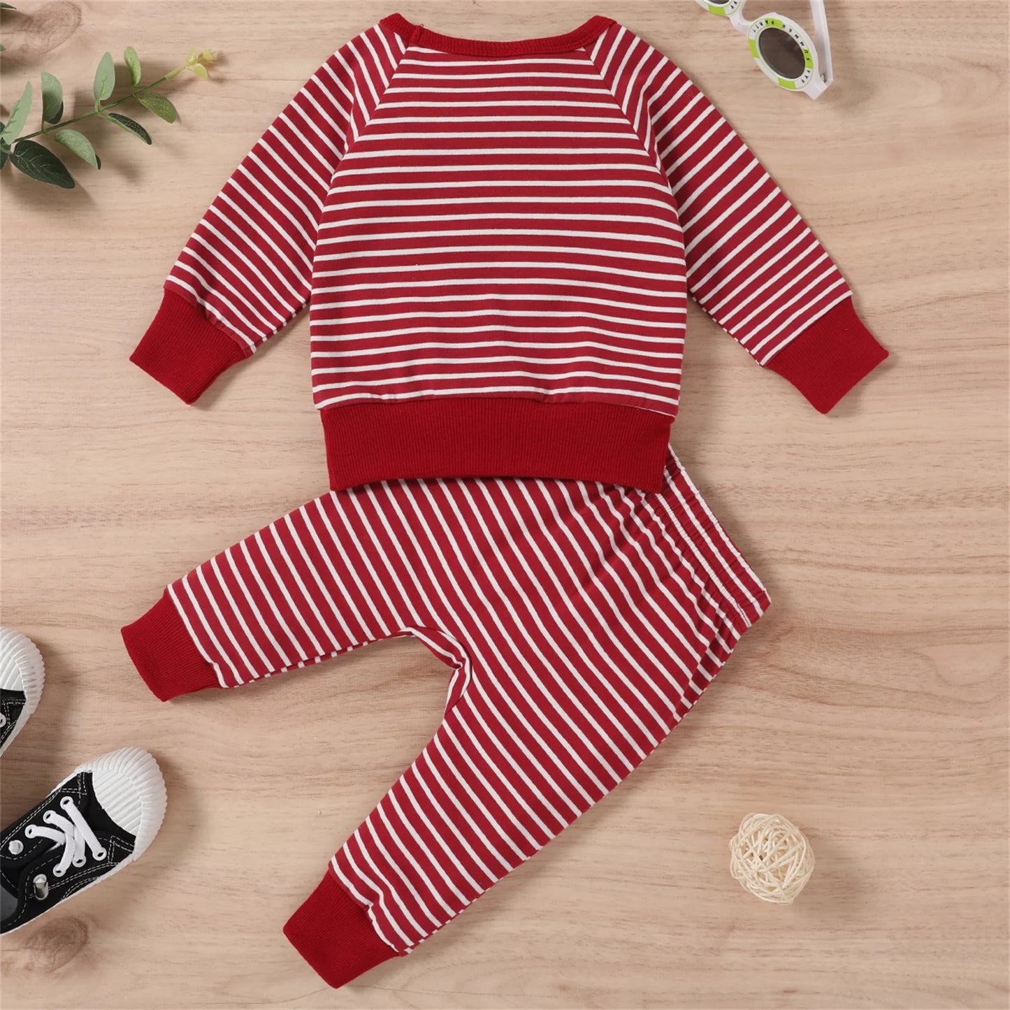 Fall Baby Girl Clothes Cotton Boy Long Sleeve Striped Pullover and Trousers Set, 3 Years