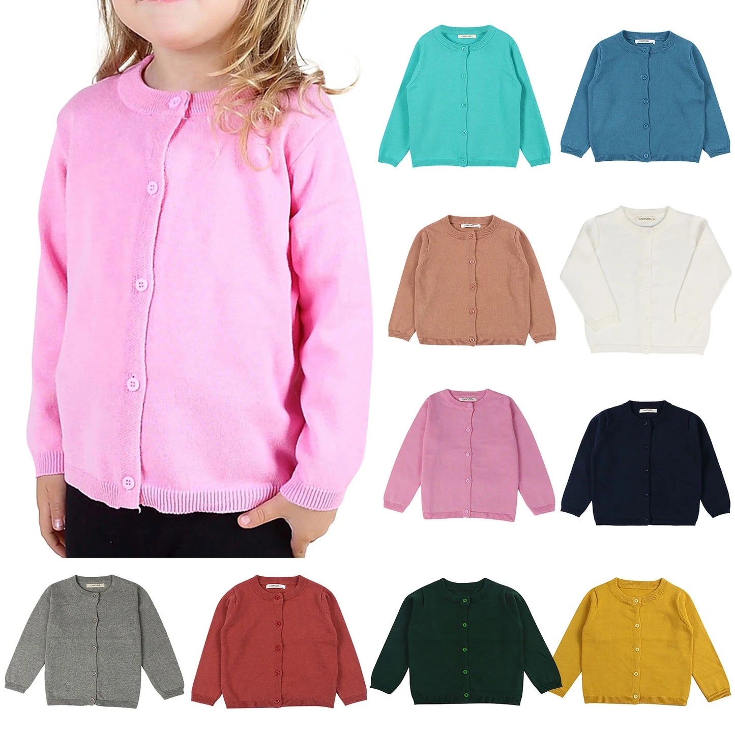 Girls Crewneck Cardigan Long Sleeve Children Button Cotton Sweater Uniform Sweaters Cardigan for Little Girls Fall Clothes