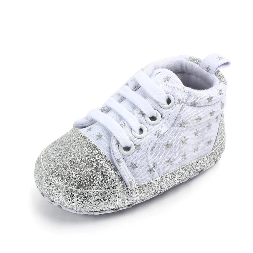 Infant Babies Boys Girls Shoes Soft Sole Canvas Solid Footwear for Newborns Toddler Crib Moccasins Letter Print Anti-Slip Shoes