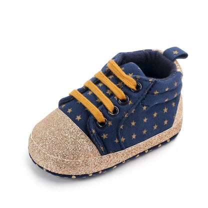 Infant Babies Boys Girls Shoes Soft Sole Canvas Solid Footwear for Newborns Toddler Crib Moccasins Letter Print Anti-Slip Shoes