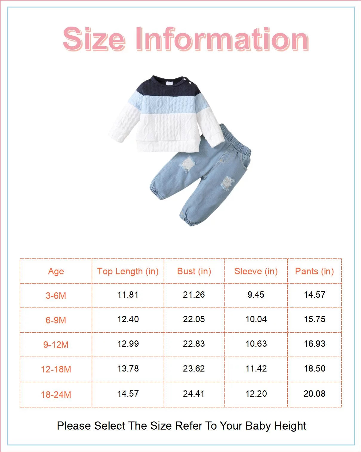 3 Months Baby Boys Clothes 6 Months Boys 2PCS Fall Winter Clothing Set round Neck Infant Boys Long Sleeve Top Denim Pants Set Blue