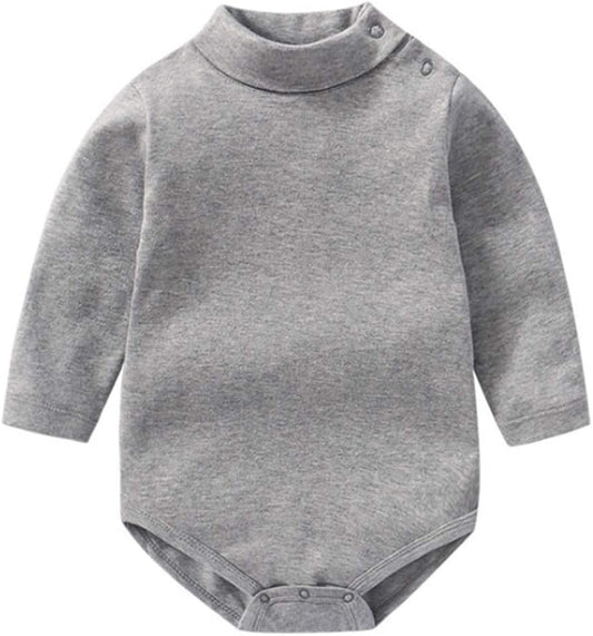 Baby Boy Girl Black Long Sleeve Shirt Bodysuit Turtleneck Romper Winter Clothes Toddler Fall Pajama Layer Top (12-18 Months, Turtleneck Grey)