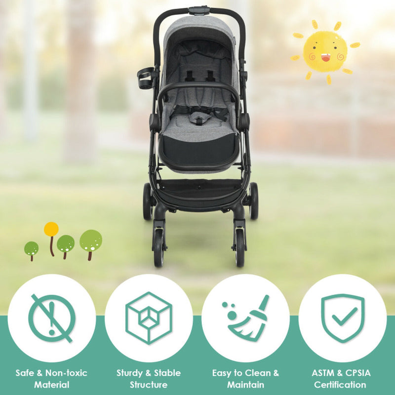 High Landscape Foldable Baby Stroller with Reversible Reclining Seat