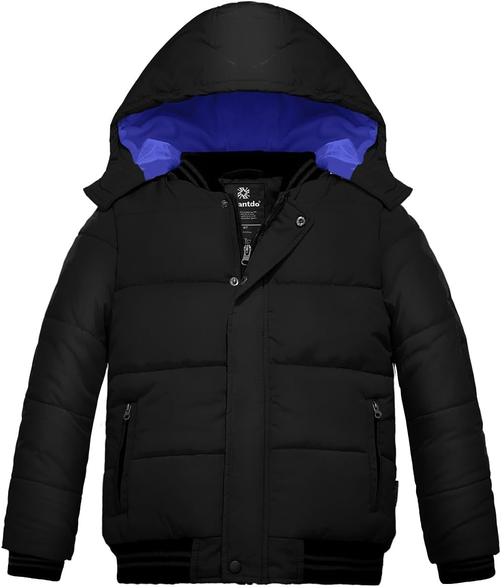 Boy'S Padded Winter Coat Water-Resistant Puffer Jacket with Removable Hood