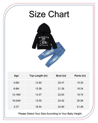 3T Baby Boy Clothes Baby Boy Outfits Hooded Long Sleeve Letter Print Tops Ripped Jeans Pants Set 4T Baby Boy Fall Clothes Black