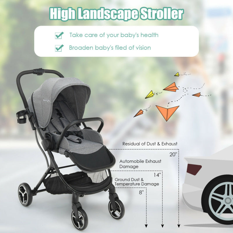 High Landscape Foldable Baby Stroller with Reversible Reclining Seat