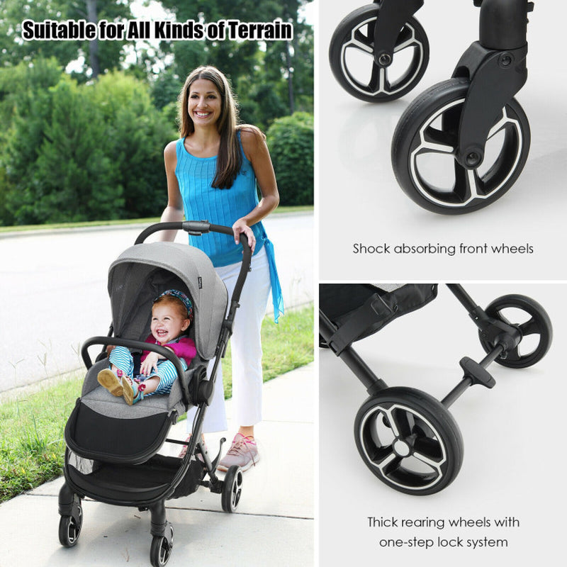 High Landscape Foldable Baby Stroller with Reversible Reclining Seat