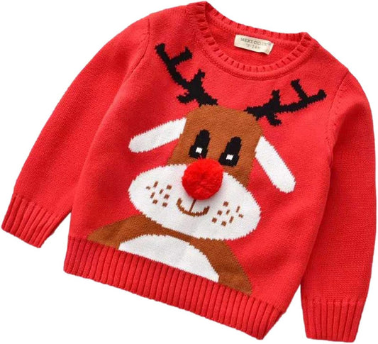 Toddler Baby Girl Boy Christmas Sweater Long Sleeve Warm Jacket Pullover Sweatshirt Coat Red Xmas Clothes