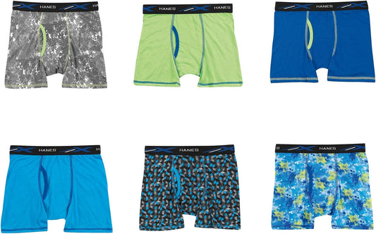 Boys' X-Temp Boxer Briefs, Moisture Wicking Breathable Underwear, Tagless, Assorted 6 Pack