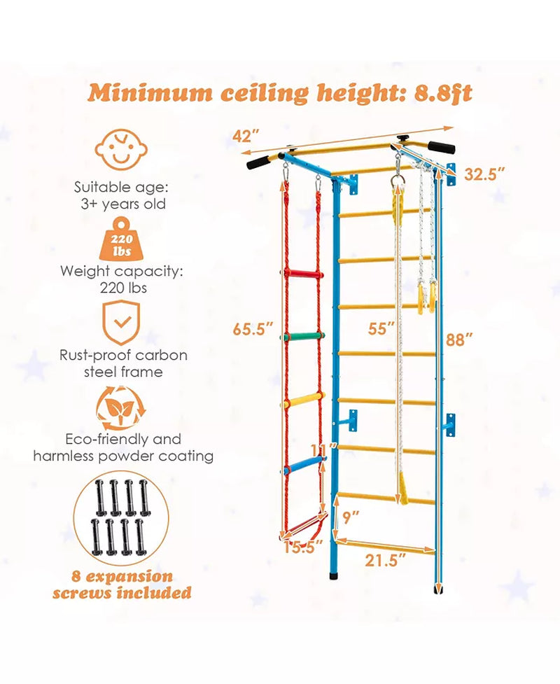 5 in 1 Kids Indoor Gym Playground Swedish Wall Ladder Children Home Climbing Gym