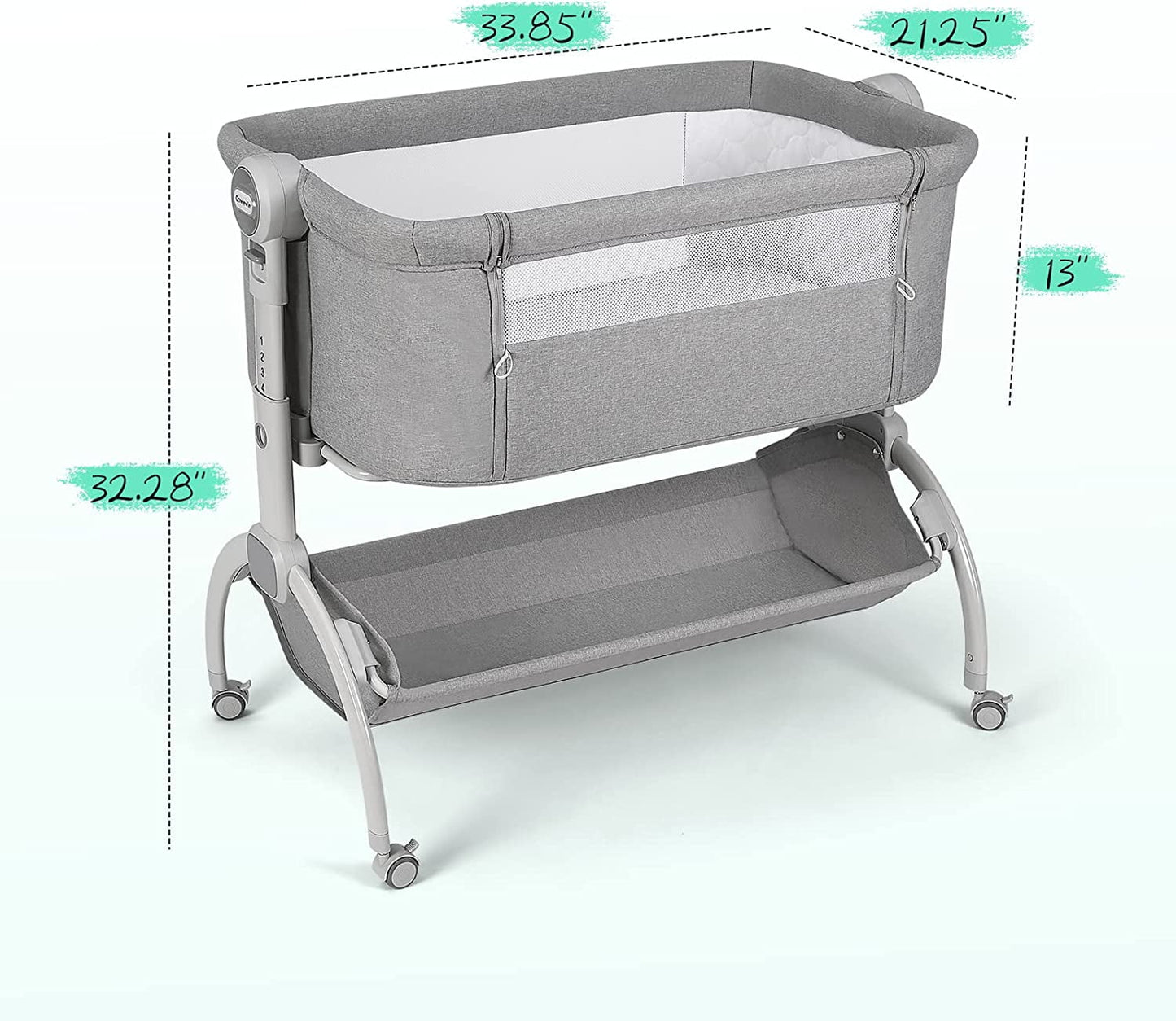 Baby Bassinet Co Sleeper Bassinet with Wheels Bedside Sleeper with Storage Basket for 0-6 Months, Light Gray