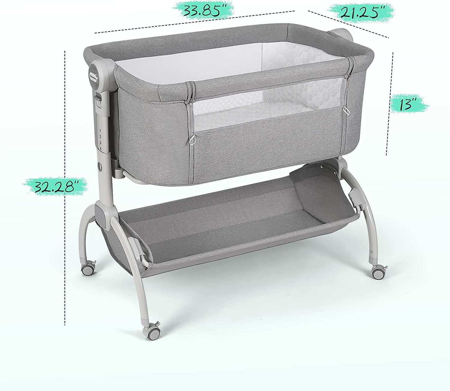 Baby Bassinet Co Sleeper Bassinet with Wheels Bedside Sleeper with Storage Basket for 0-6 Months, Light Gray