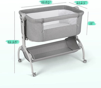 Baby Bassinet Co Sleeper Bassinet with Wheels Bedside Sleeper with Storage Basket for 0-6 Months, Light Gray