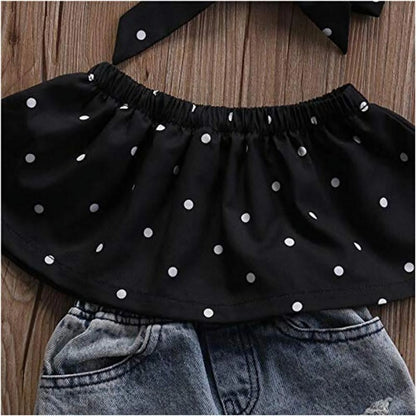 Baby Little Girls Summer Clothes off Shoulder Polka Dot Top Destroyed Ripped Jeans Outfit Set