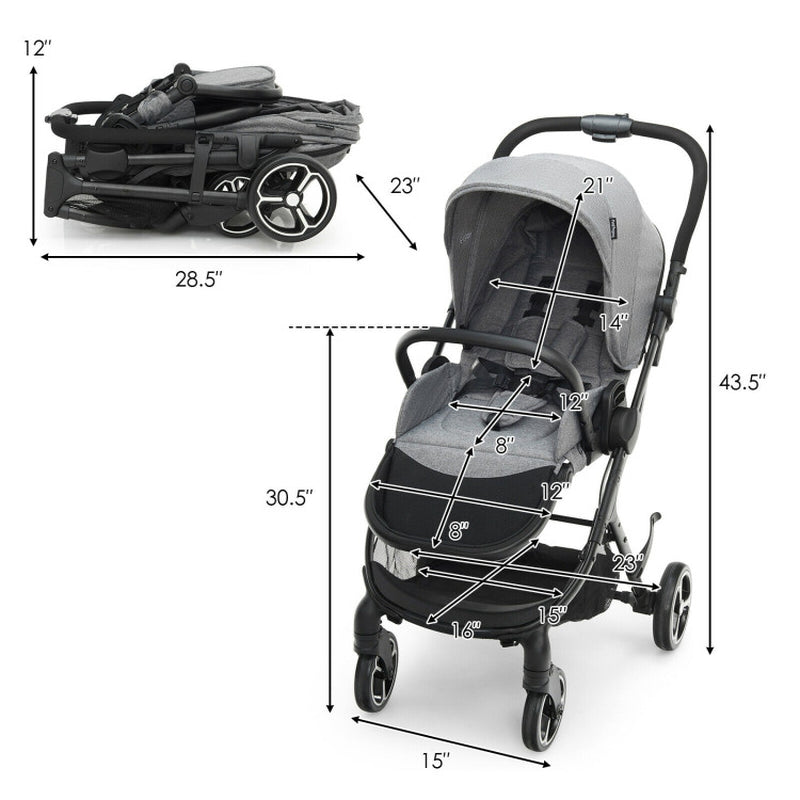 High Landscape Foldable Baby Stroller with Reversible Reclining Seat