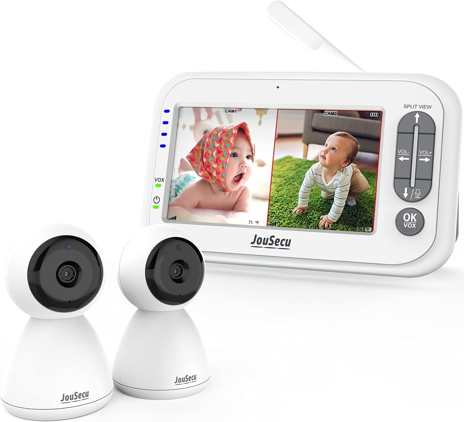 Baby Monitor with 2 Camera and Audio 4.3" LCD Split Screen 1000Ft Range Rechargeable Battery 2-Way Audio Baby Crying Detection Night Vision Temperature Detection (No Remote Pan-Tilt-Zoom Function)