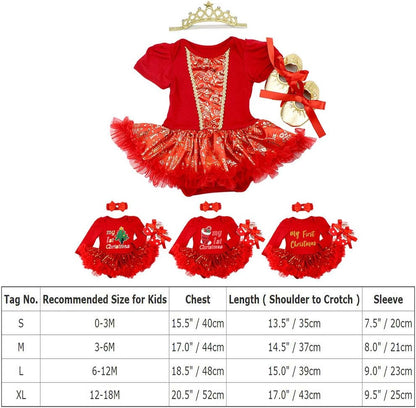 Baby Girls My First Christmas Outfit Newborn Infant 1St Xmas Princess Tutu Romper Dress + Headband + Shoes 3Pcs