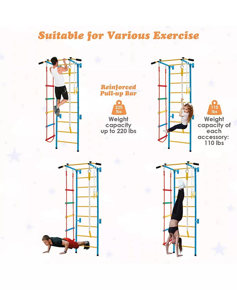 5 in 1 Kids Indoor Gym Playground Swedish Wall Ladder Children Home Climbing Gym