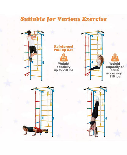 5 in 1 Kids Indoor Gym Playground Swedish Wall Ladder Children Home Climbing Gym