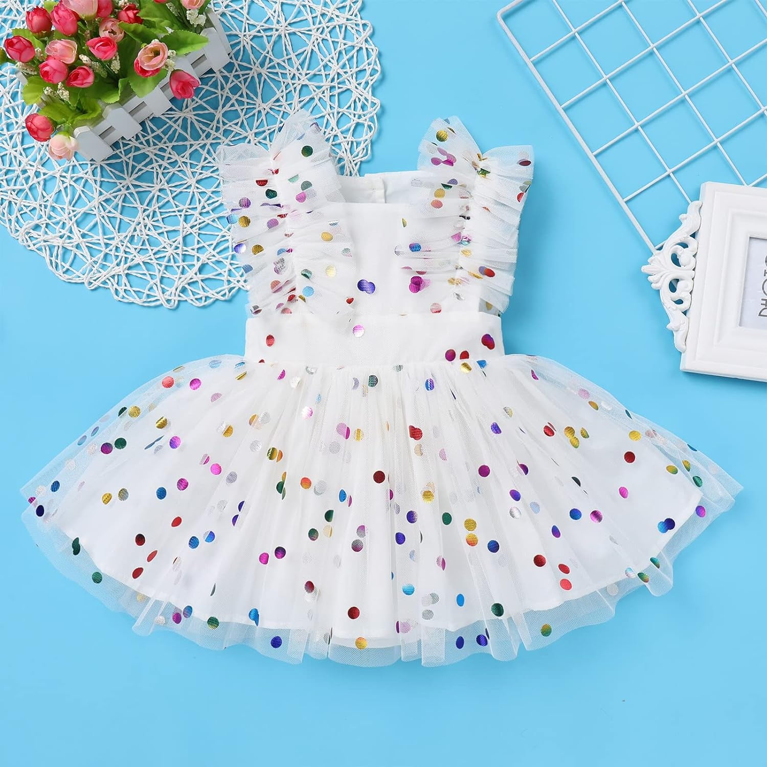 Newborn Baby Girl 1St Birthday Outfit Princes Dress with Diaper Cover Lace Ruffles Romper Tutu Cake Smash Photo Shoot