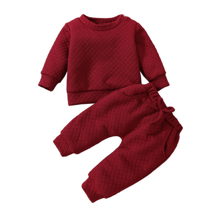 2Pcs Unisex Baby Boy Girl Solid round Neck Long-Sleeve Outfits Set Newborn Clothes Pajamas