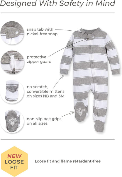 Boys' Sleep and Play Pjs, 100% Organic Cotton One-Piece Zip Front Romper Jumpsuit Pajamas