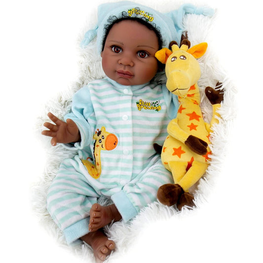 Milidool Black Reborn Baby Dolls Boy 22 Inch Lifelike Black Silicone Baby Dol...