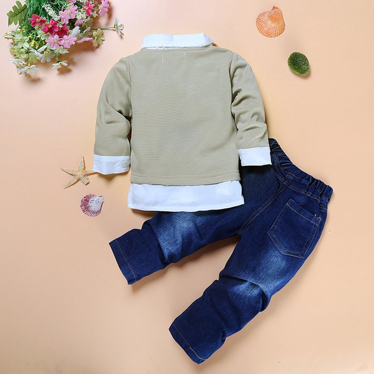 2Pcs Toddler Baby Boys Bow Tie Shirt Tops+Denim Pants Gentleman Clothes Outfits