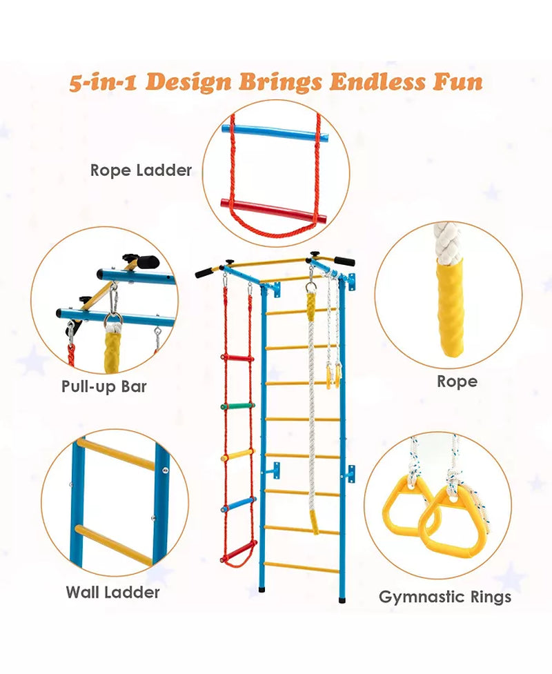 5 in 1 Kids Indoor Gym Playground Swedish Wall Ladder Children Home Climbing Gym