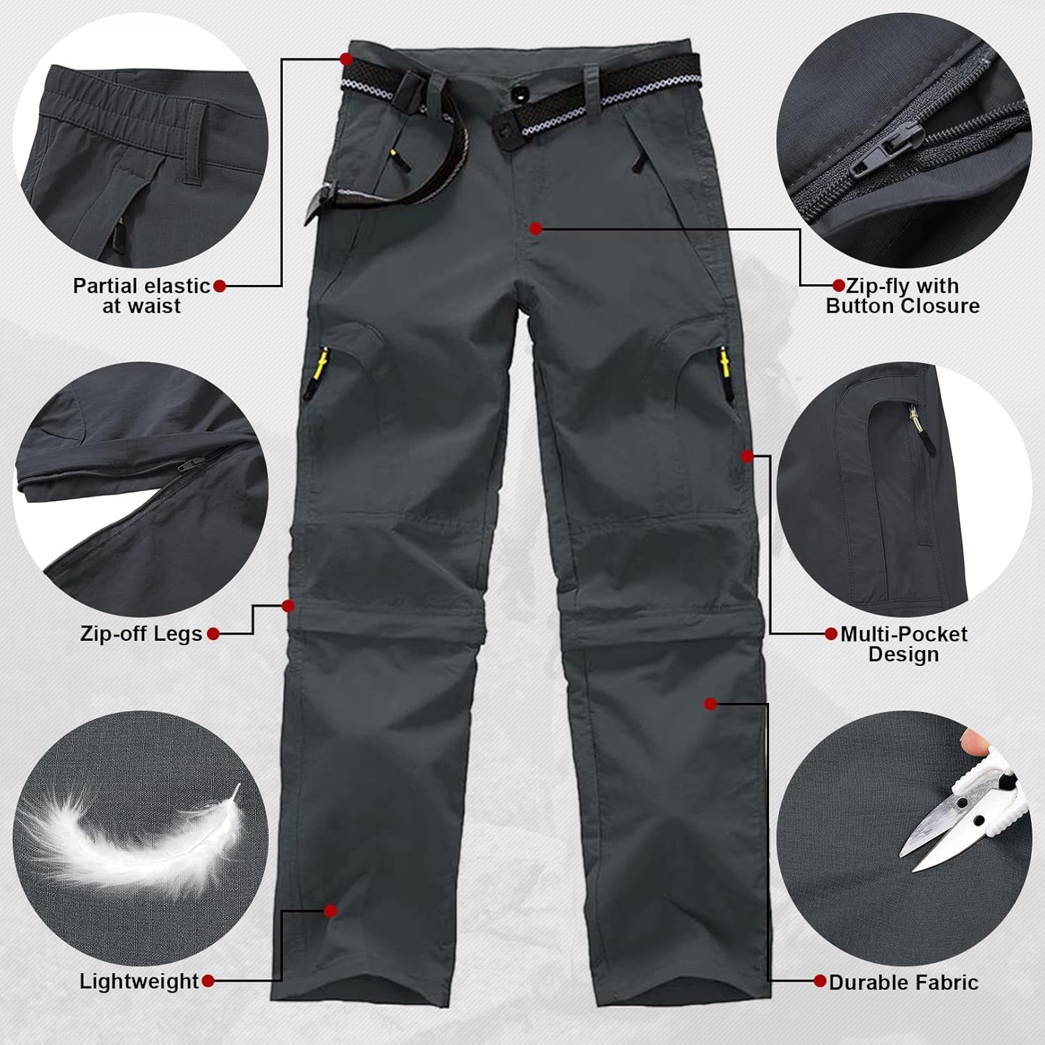 Boys Cargo Pants Kids' Hiking Quick Dry Lightweight Convertible Youth Waterproof Outdoor Camping Fishing Scout Pants