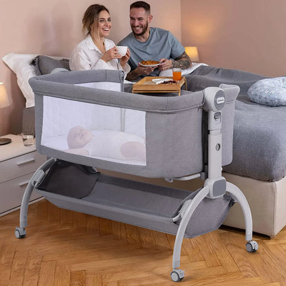 Baby Bassinet Co Sleeper Bassinet with Wheels Bedside Sleeper with Storage Basket for 0-6 Months, Light Gray