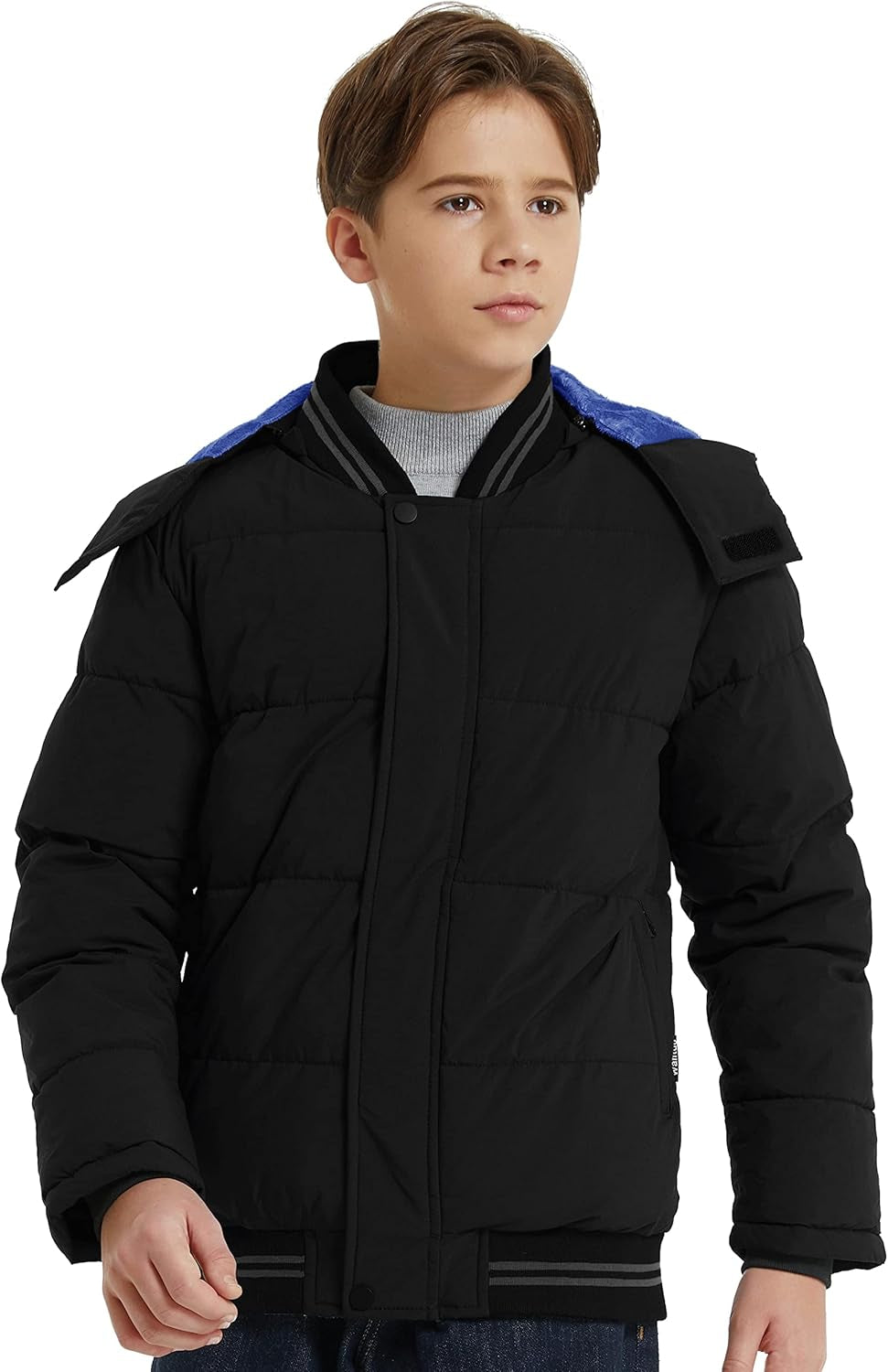 Boy'S Padded Winter Coat Water-Resistant Puffer Jacket with Removable Hood