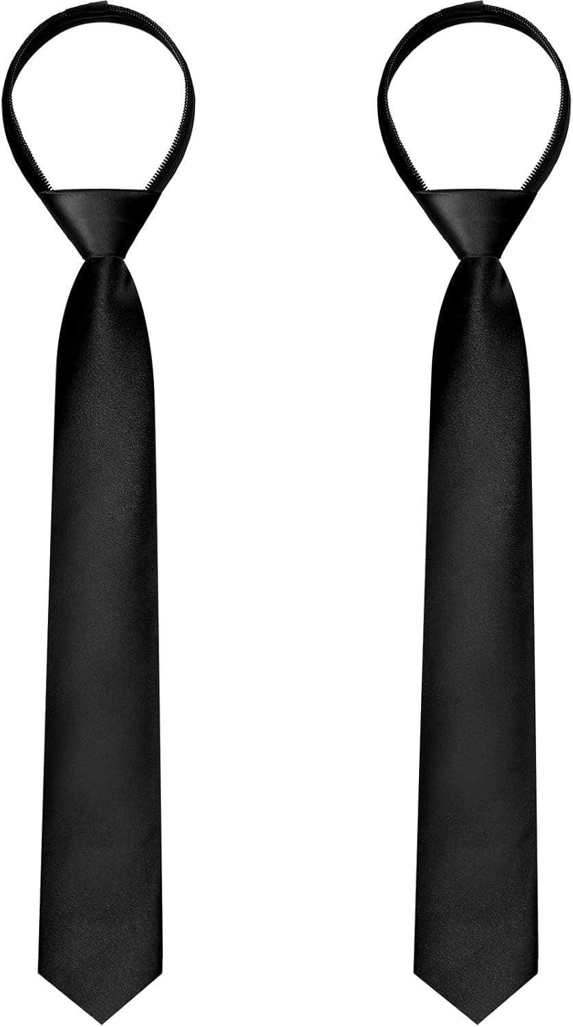 2 Pieces Zipper Ties for Boys Skinny Tie Kid Pre-Tied Neckties Adjustable Neck Strap Tie for Boy