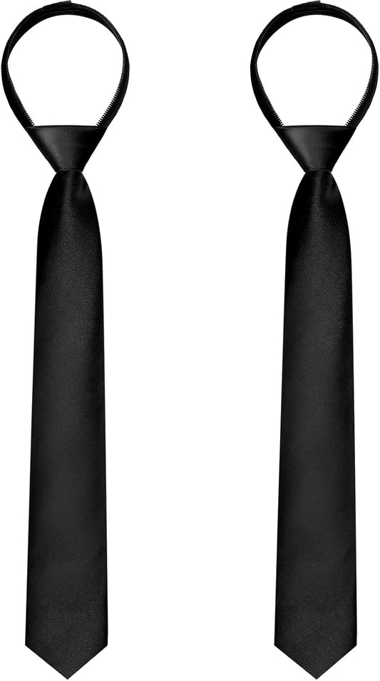 2 Pieces Zipper Ties for Boys Skinny Tie Kid Pre-Tied Neckties Adjustable Neck Strap Tie for Boy