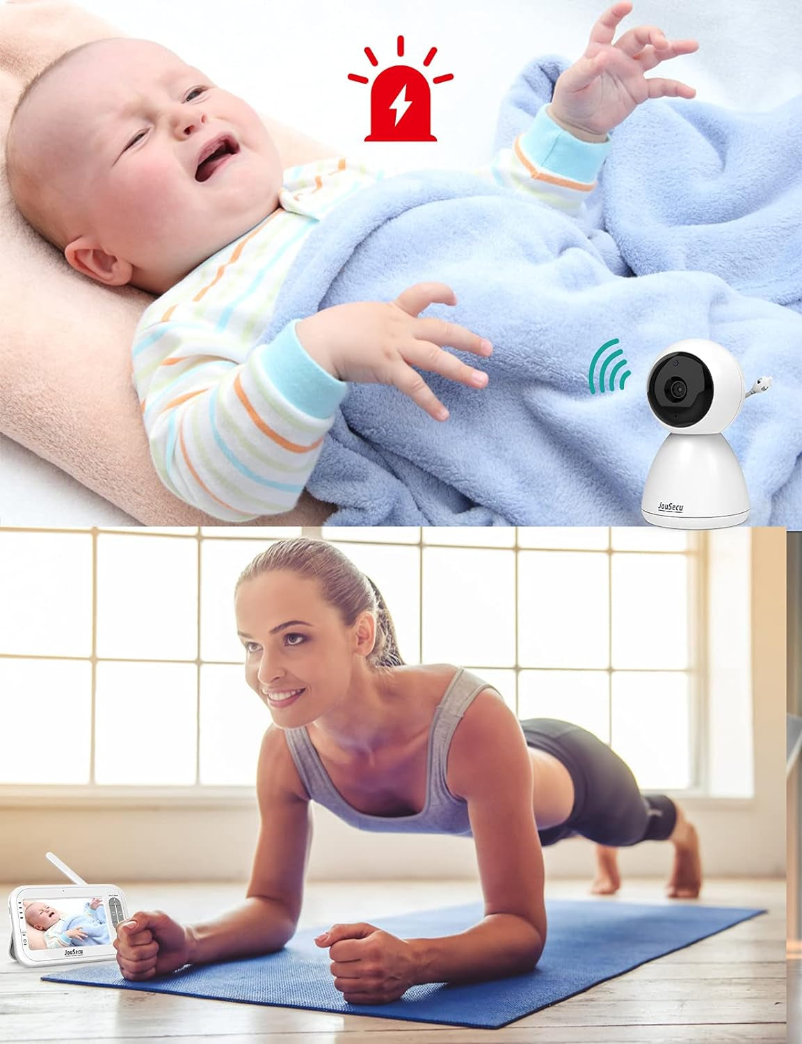 Baby Monitor with 2 Camera and Audio 4.3" LCD Split Screen 1000Ft Range Rechargeable Battery 2-Way Audio Baby Crying Detection Night Vision Temperature Detection (No Remote Pan-Tilt-Zoom Function)